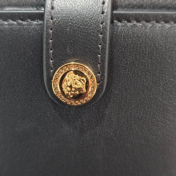 Versace Bi-fold Wallet Coin Purse Medusa Logo Flap Leather Black w/Box & Dusty - Picture 3 of 5